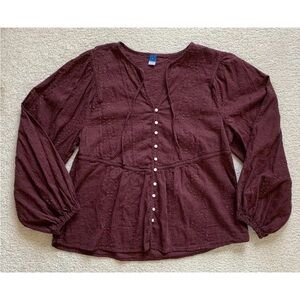 Old Navy Eyelet Embroidered Peasant Top Womens M Chocolate Prairie Cottagecore